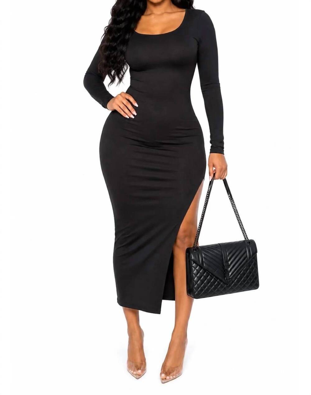 NEW IMAGENATION her long sleeve midi dress in black